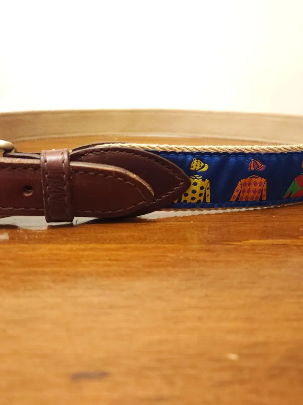 YRI Canvas & Silk Jockey Silks Belt with Leather Trim Horse Racing Men's 38